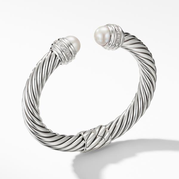 Cable Bracelet with Pearls and Diamonds