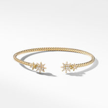 Load image into Gallery viewer, Petite Starburst Open Cable Bracelet in 18K Yellow Gold with Pave Diamonds
