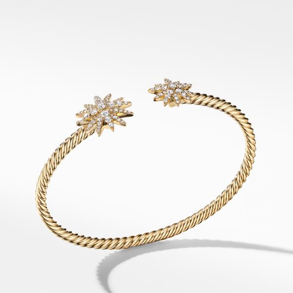 Starburst Open Cable Bracelet in 18K Yellow Gold with Pave Diamonds