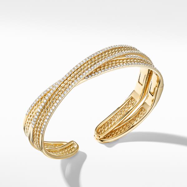 DY Origami Cuff Bracelet in 18K Yellow Gold with Pave Diamond Rails