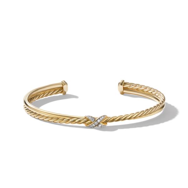 Petite X Bracelet in 18K Yellow Gold with Pave Diamonds