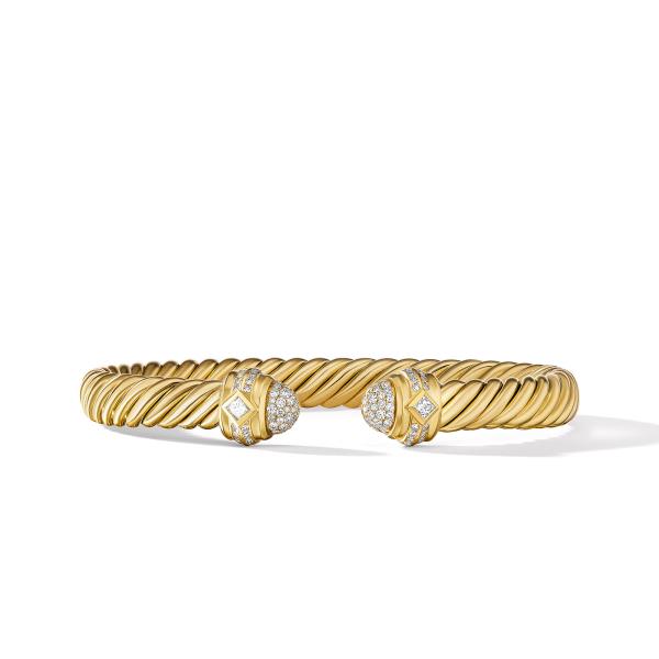 Cablespira Oval Bracelet in 18K Yellow Gold with Pave Diamonds