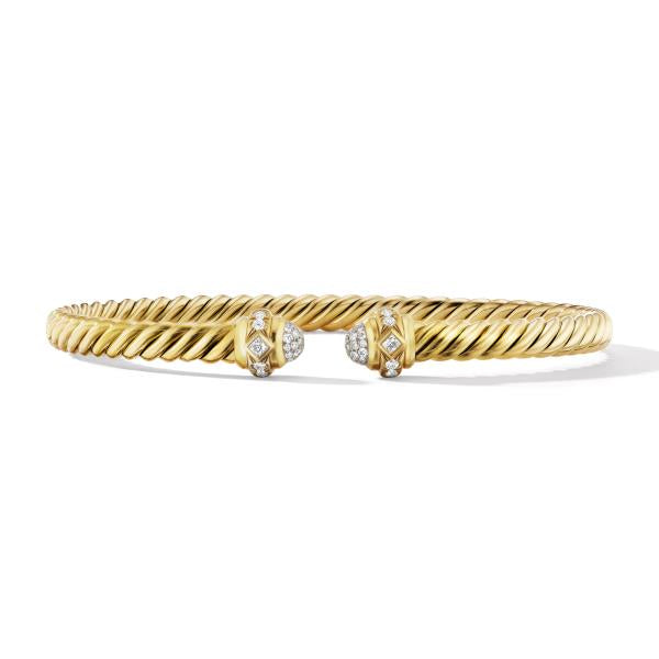 Cablespira Oval Bracelet in 18K Yellow Gold with Pave Diamonds