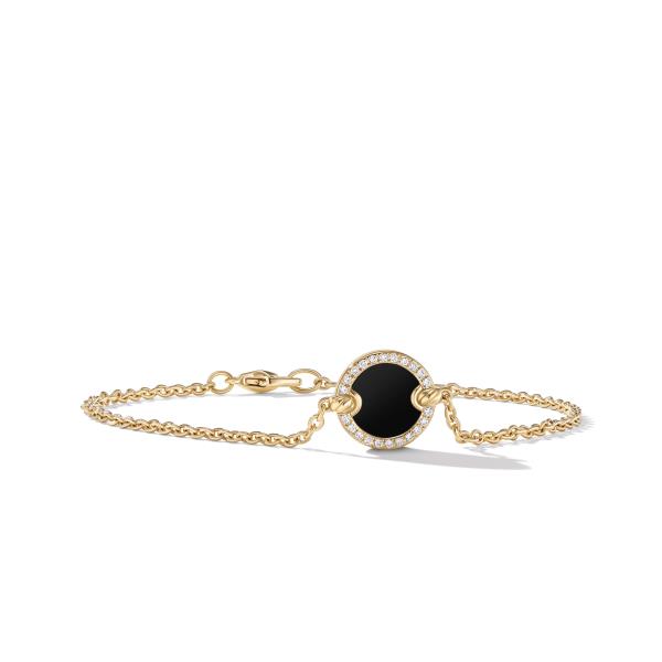 Petite DY Elements Center Station Chain Bracelet in 18K Yellow Gold with Black Onyx and Pave Diamonds