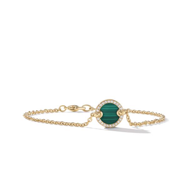 Petite DY Elements Center Station Chain Bracelet in 18K Yellow Gold with Malachite and Pave Diamonds