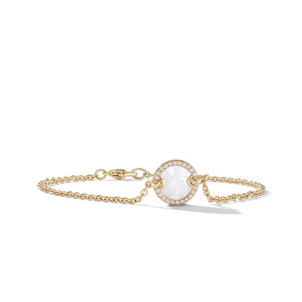 Petite DY Elements Center Station Chain Bracelet in 18K Yellow Gold with Mother of Pearl and Pave Diamonds