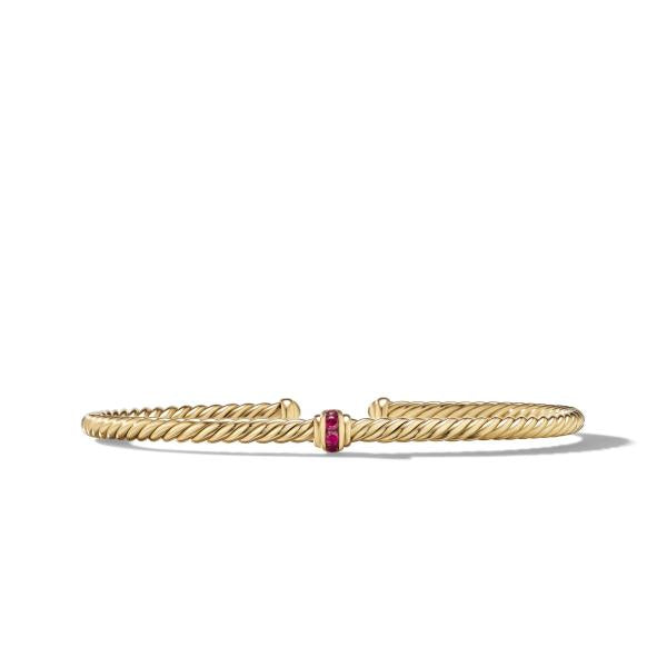 Cable Classics Center Station Bracelet in 18K Yellow Gold with Pave Rubies