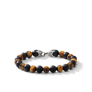 Spiritual Beads Alternating Bracelet in Sterling Silver with Tiger's Eye and Black Onyx