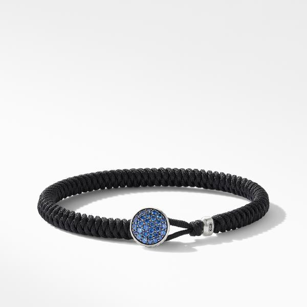 Woven Black Nylon Bracelet with Pave Sapphires