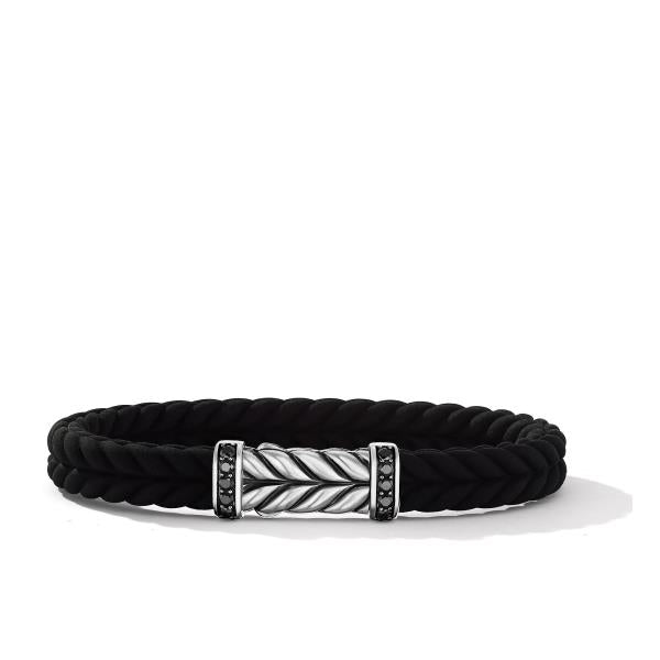 Chevron Black Rubber Bracelet with Pave Black Diamonds