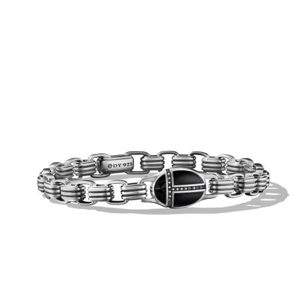 Cairo Chain Link Bracelet in Sterling Silver with Black Onyx and Pave Black Diamonds