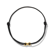 Load image into Gallery viewer, Infinity Link Black Cord Bracelet with 18K Yellow Gold
