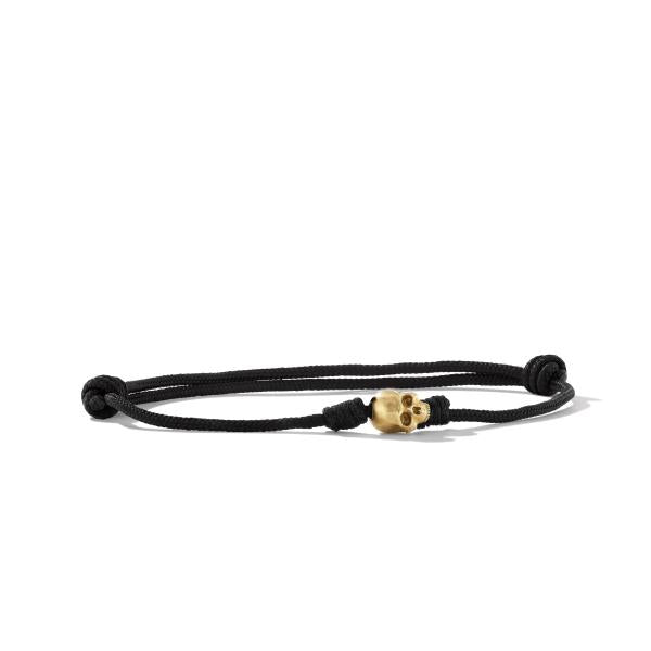 Skull Black Cord Bracelet with 18K Yellow Gold