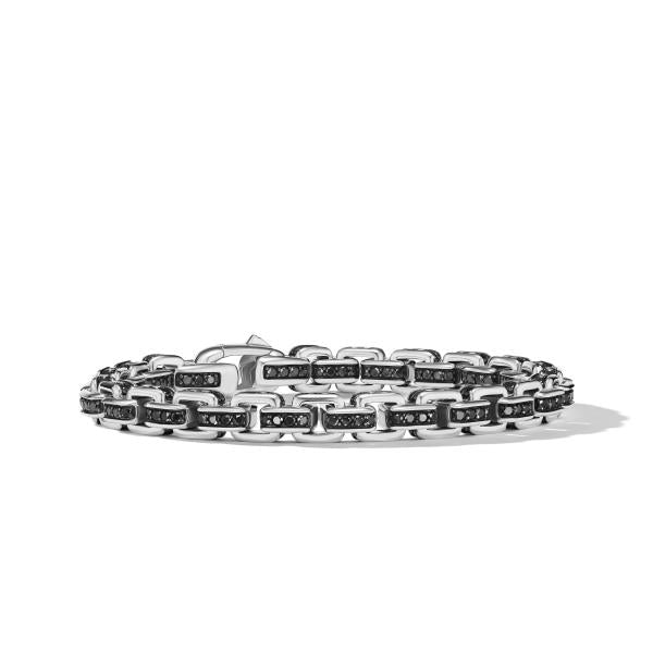 Box Chain Bracelet in Sterling Silver with Pave Black Diamonds