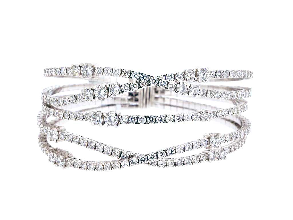 Royal Collection 18K White Gold Diamond Crossover Cuff Bracelet