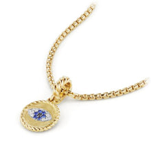 Load image into Gallery viewer, Evil Eye Aumlet with Diamonds and Blue Saphires in 18k Gold
