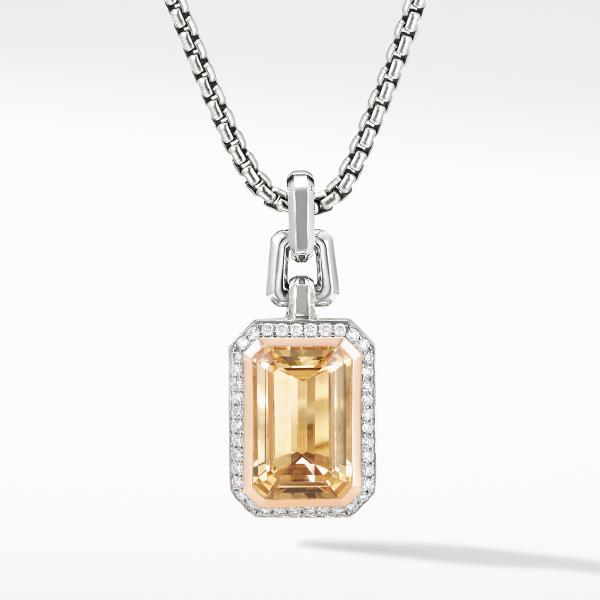 Novella Pendant with Champagne Citrine, Pave Diamonds and 18K Rose Gold