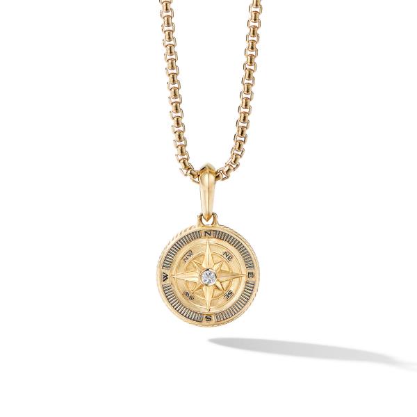 Maritime Compass Amulet in 18K Yellow Gold with Center Diamond
