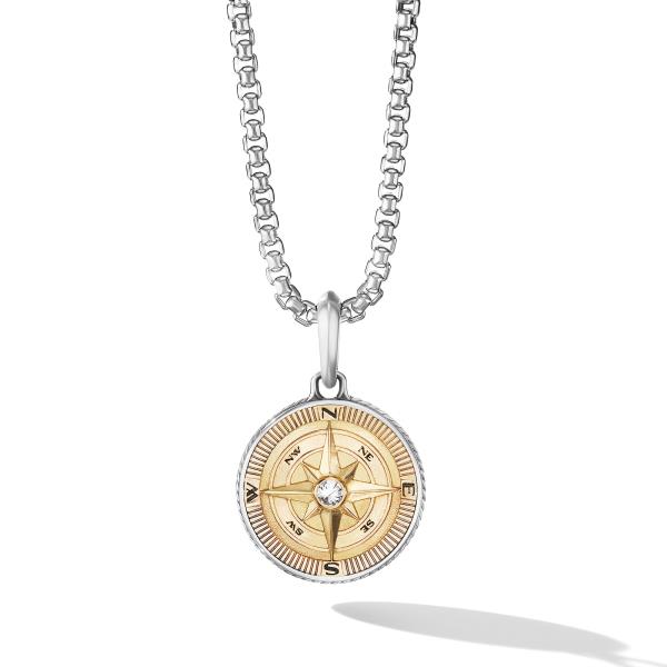 Maritime Compass Amulet with 18K Yellow Gold and Center Diamond