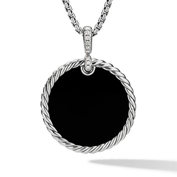 DY Elements Disc Pendant with Black Onyx and Mother of Pearl and Pave Diamonds