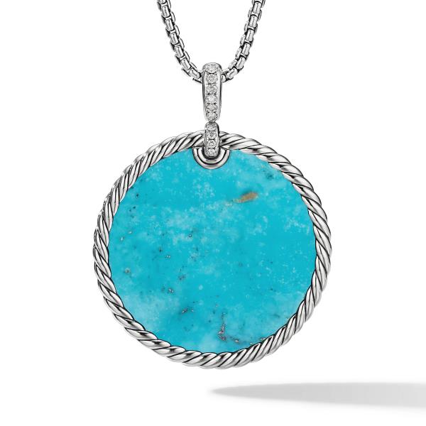 DY Elements Disc Pendant with Turquoise and Mother of Pearl and Pave Diamonds