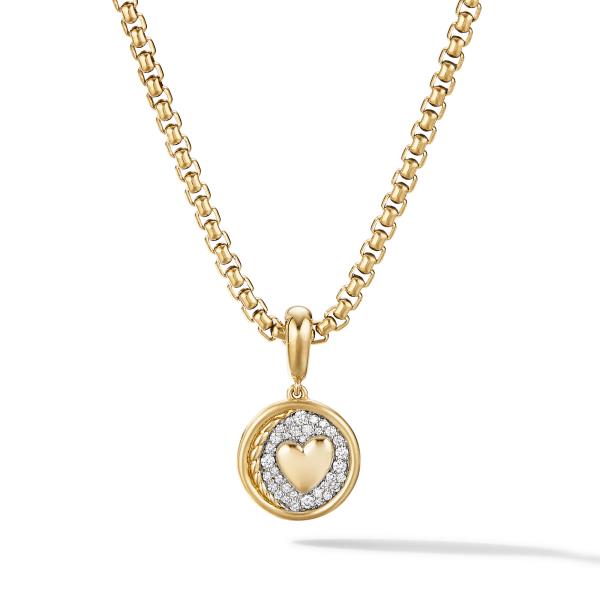 DY Heart Amulet in 18K Yellow Gold with Pave Diamonds
