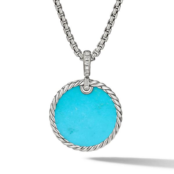 DY Elements Reversible Disc Pendant with Turquoise and Mother of Pearl and Pave Diamonds