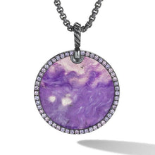 Load image into Gallery viewer, DY Elements Artist Series Disc Pendant in Blackened Silver with Chariote and Pave Purple Sapphires
