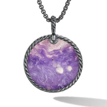 Load image into Gallery viewer, DY Elements Artist Series Disc Pendant in Blackened Silver with Chariote and Pave Purple Sapphires
