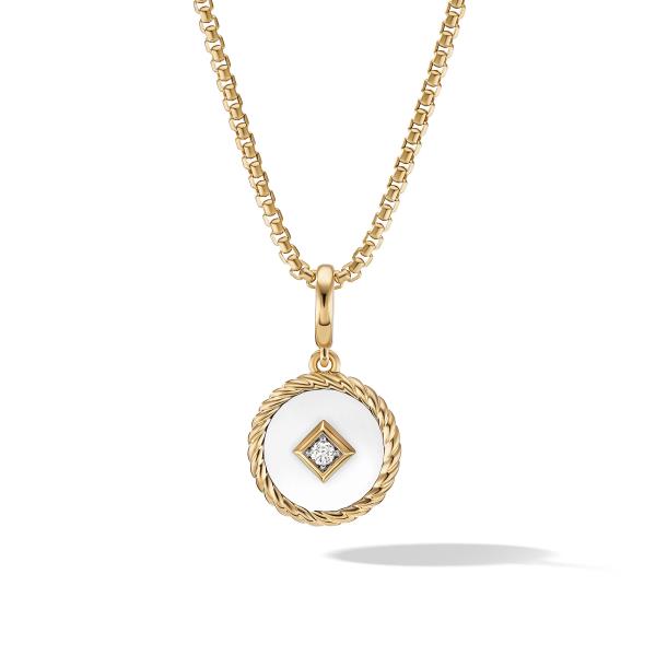 Cable Collectibles White Enamel Charm with 18K Yellow Gold and Diamond