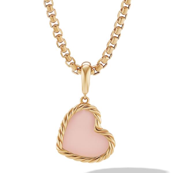 DY Elements Heart Amulet in 18K Yellow Gold with Pink Opal