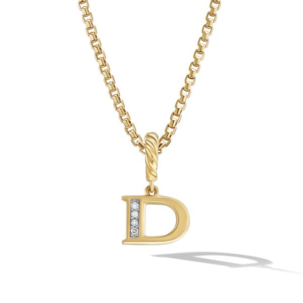 Pave Initial 'D Pendant in 18K Yellow Gold with Diamonds