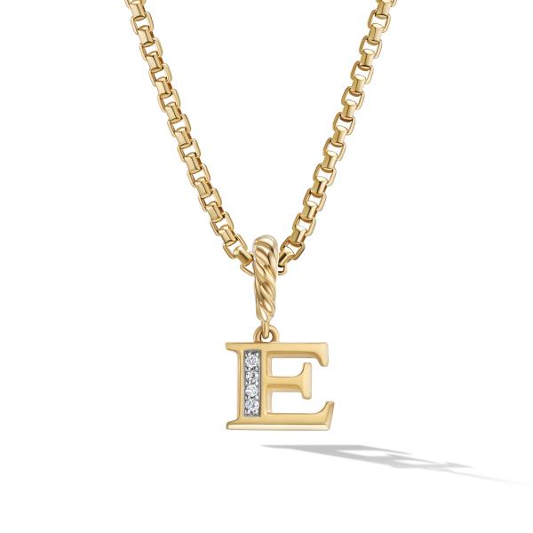 Pave Initial 'E' Pendant in 18K Yellow Gold with Diamonds