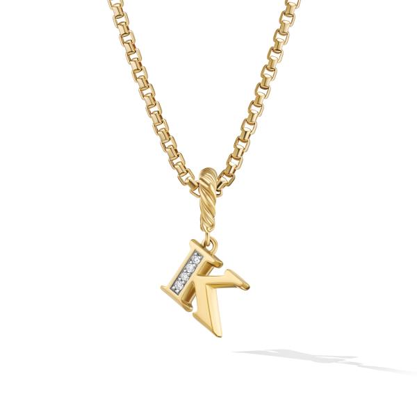 Pave Initial 'K' Pendant in 18K Yellow Gold with Diamonds