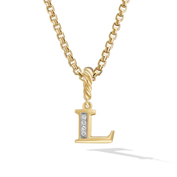 Pave Initial 'L' Pendant in 18K Yellow Gold with Diamonds