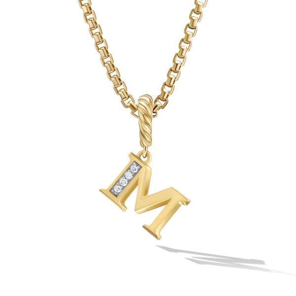 Pave Initial 'M' Pendant in 18K Yellow Gold with Diamonds