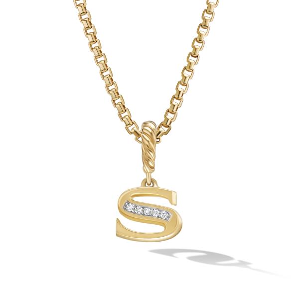 Pave Initial 'S' Pendant in 18K Yellow Gold with Diamonds