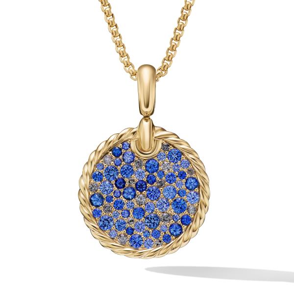 DY Elements Water Pendant in 18K Yellow Gold with Pave Blue Sapphires and Diamonds