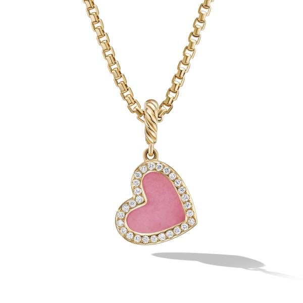 DY Elements Heart Pendant in 18K Yellow Gold with Rhodonite and Pave Diamonds