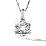 Deco Star of David Pendant in Sterling Silver with Pave Diamonds