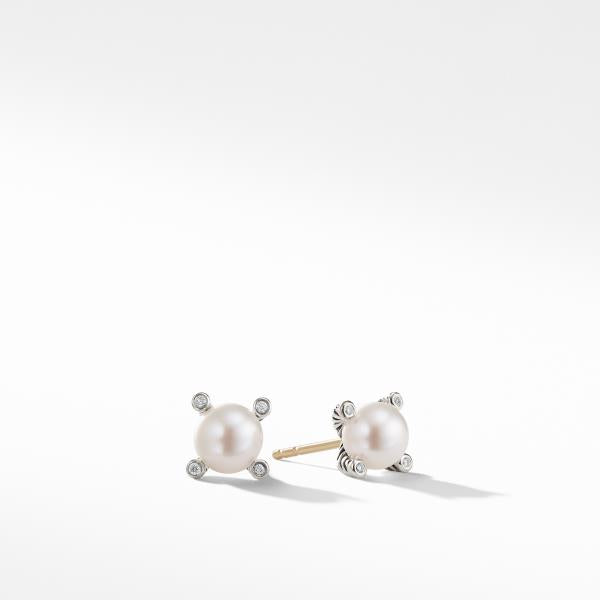 Small Pearl Earrings with Diamonds