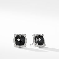 Chatelaine Pave Bezel Stud Earring with Black Onyx and Diamonds, 9mm