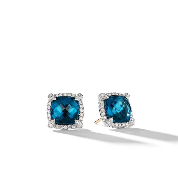 Chatelaine Pave Bezel Earring with Hampton Blue Topaz and Diamonds mm
