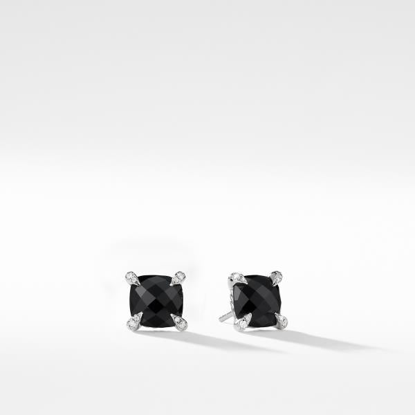 Chatelaine Stud Earrings with Black Onyx and Diamonds, 9mm