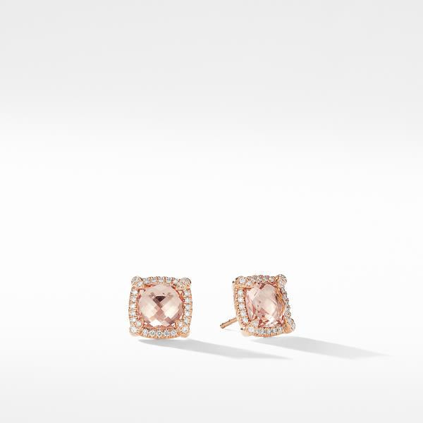 Chatelaine Pave Bezel Stud Earrings in 18K Rose Gold with Morganite