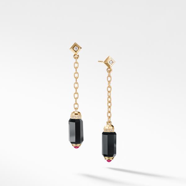 Barrels Chain Drop Earrings with Black Onyx, Rubies and Diamonds in 18K Gold