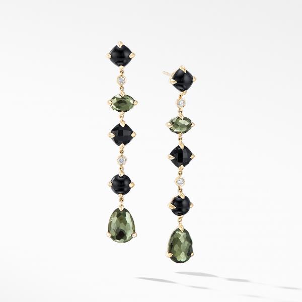 Chatelaine Multi Drop Earrings in 18K Yellow Gold with Green Orchid, Black Onyx and Diamonds