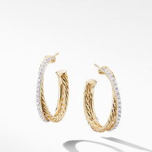Load image into Gallery viewer, Crossover Medium Hoop Earrings in 18K Yellow Gold with Diamonds
