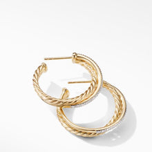 Load image into Gallery viewer, Crossover Medium Hoop Earrings in 18K Yellow Gold with Diamonds
