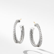Load image into Gallery viewer, Crossover Medium Hoop Earrings with Diamonds
